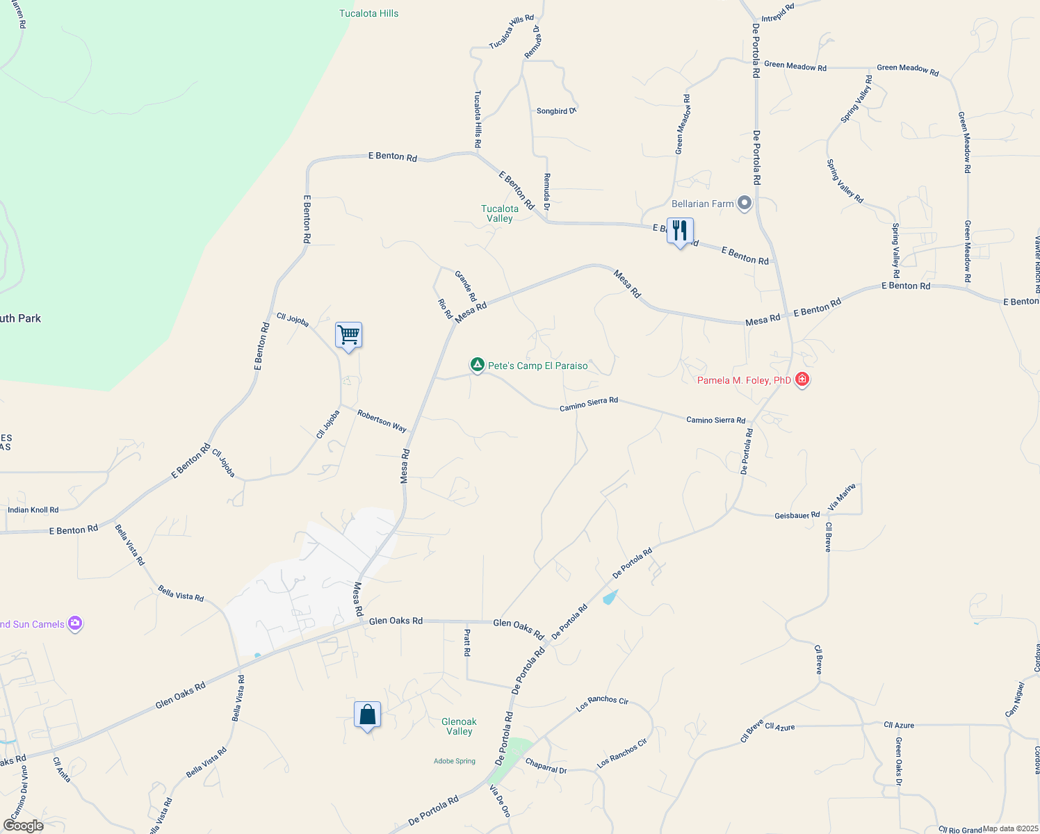 map of restaurants, bars, coffee shops, grocery stores, and more near 38225 Camino Sierra Road in Temecula