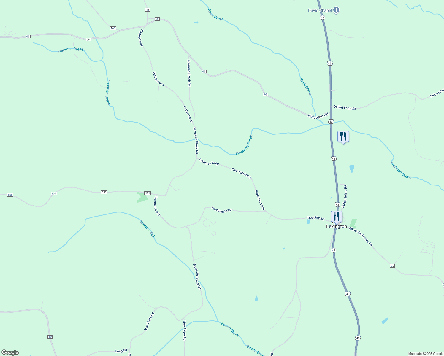map of restaurants, bars, coffee shops, grocery stores, and more near 1086-1088 Freeman Loop in Berry