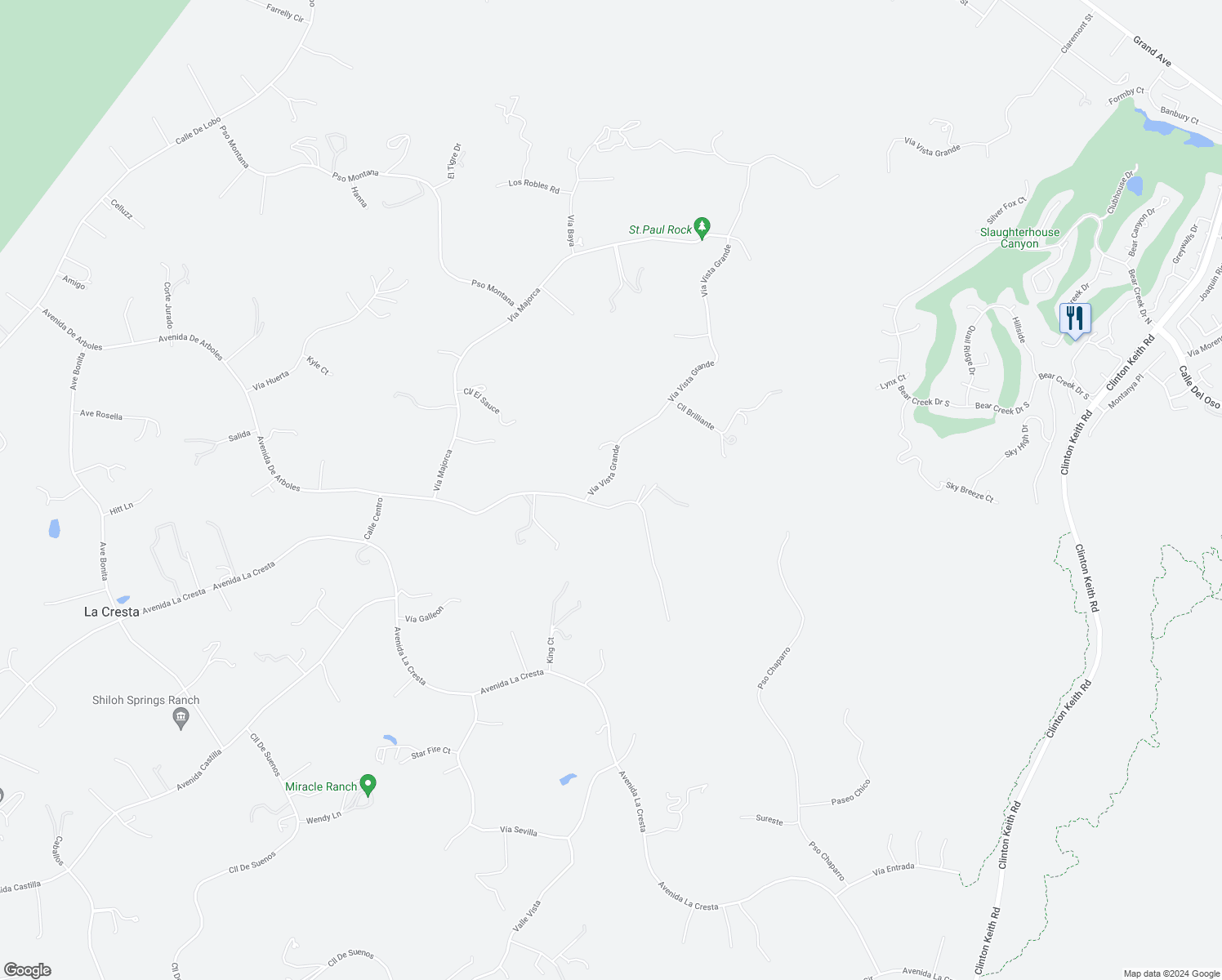 map of restaurants, bars, coffee shops, grocery stores, and more near 38800 Vía Vista Grande in Murrieta