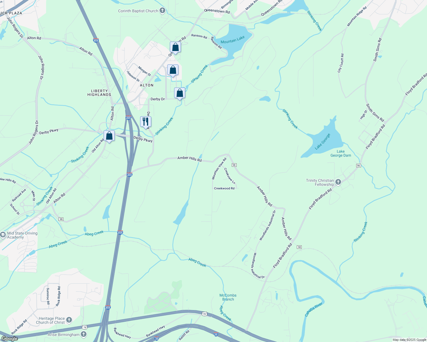 map of restaurants, bars, coffee shops, grocery stores, and more near 2208 Mountain View Road in Birmingham