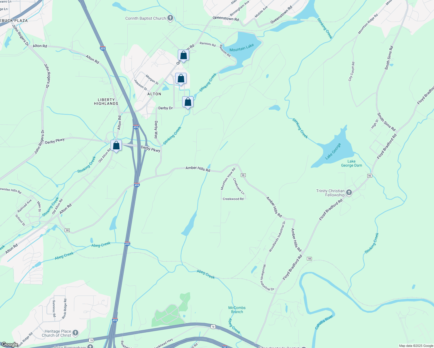 map of restaurants, bars, coffee shops, grocery stores, and more near 5825 Amber Hills Road in Birmingham