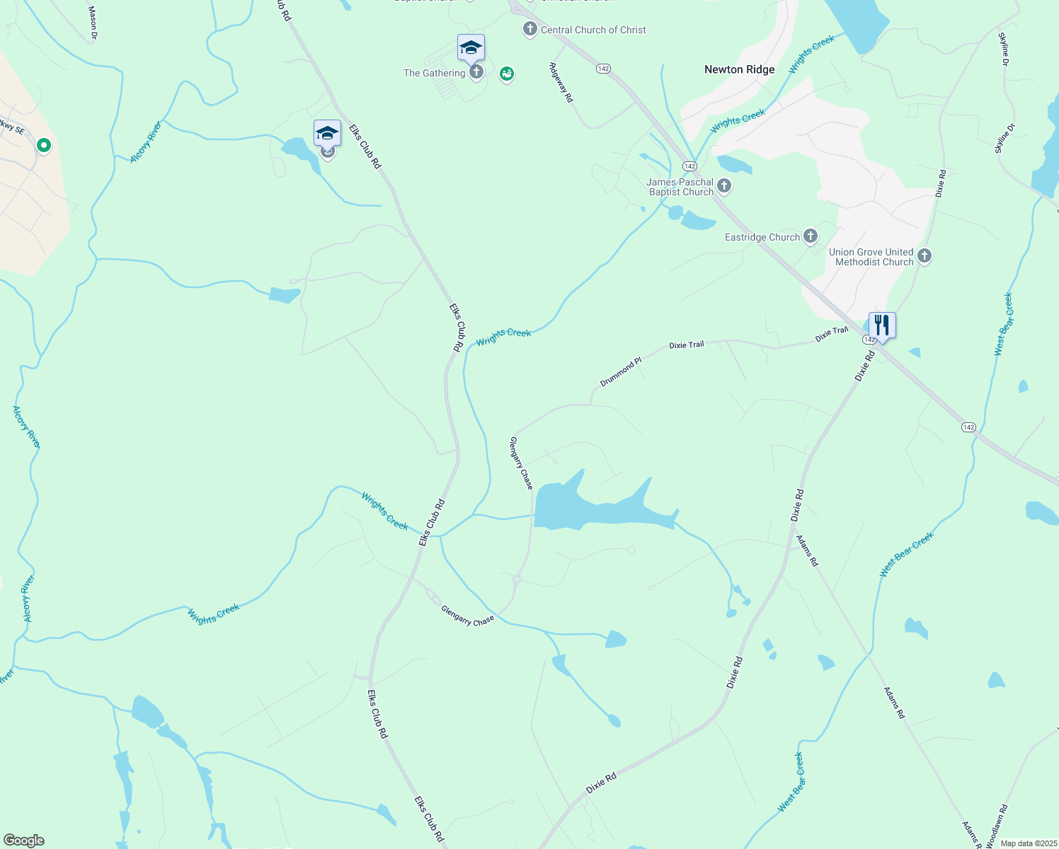 map of restaurants, bars, coffee shops, grocery stores, and more near 315 Glengarry Chase in Covington