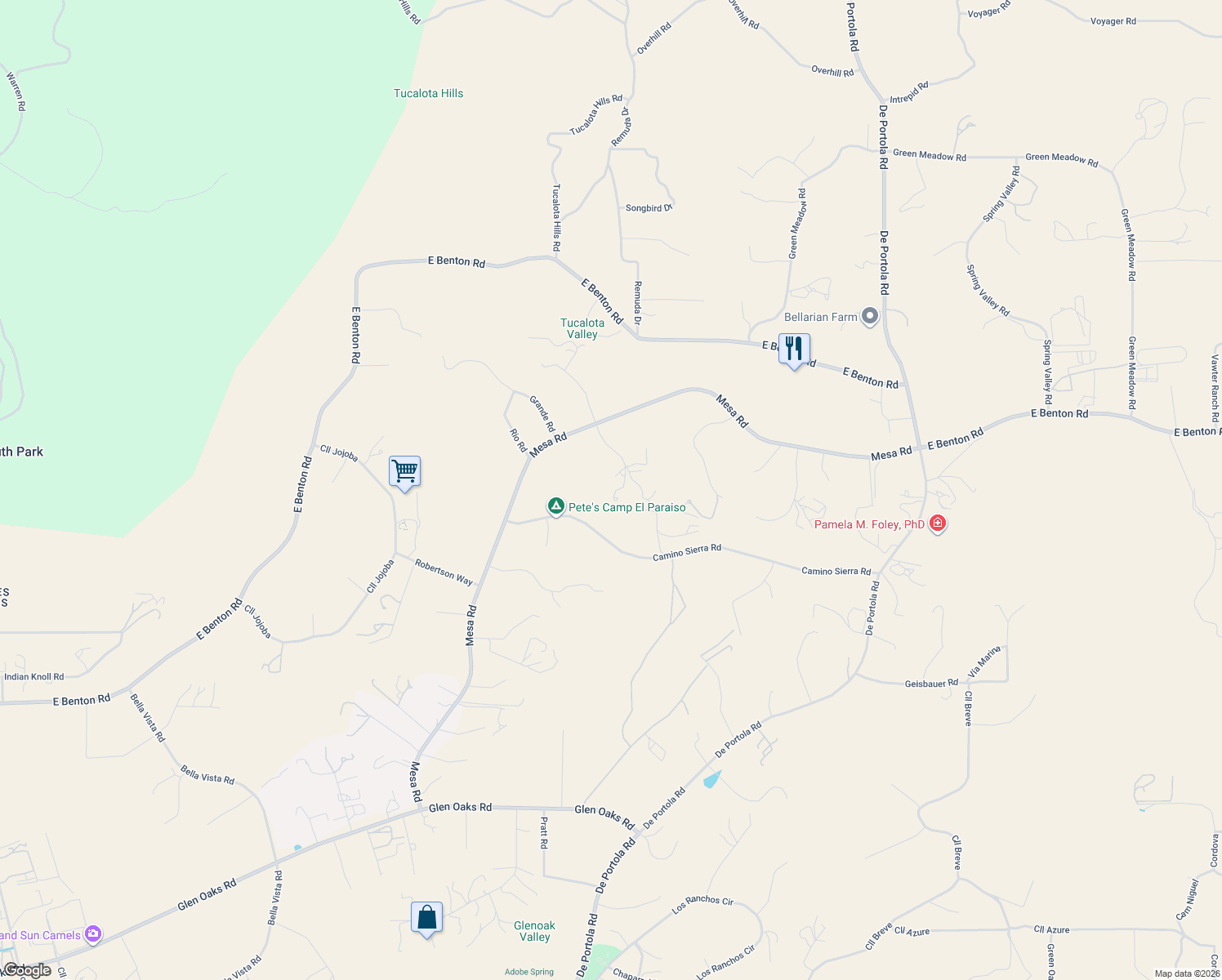 map of restaurants, bars, coffee shops, grocery stores, and more near 38065 Vía Lobato in Temecula
