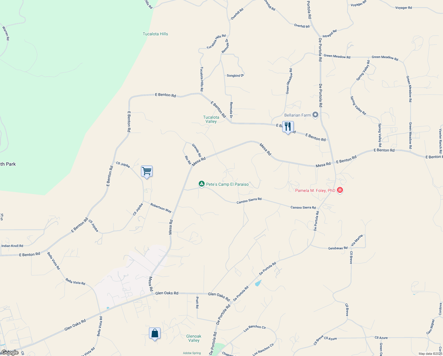 map of restaurants, bars, coffee shops, grocery stores, and more near 38065 Vía Lobato in Temecula
