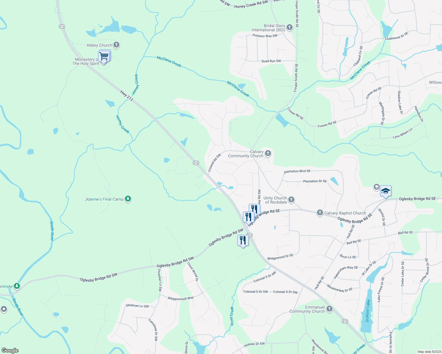 map of restaurants, bars, coffee shops, grocery stores, and more near 4819 Camden Dr SW in Conyers