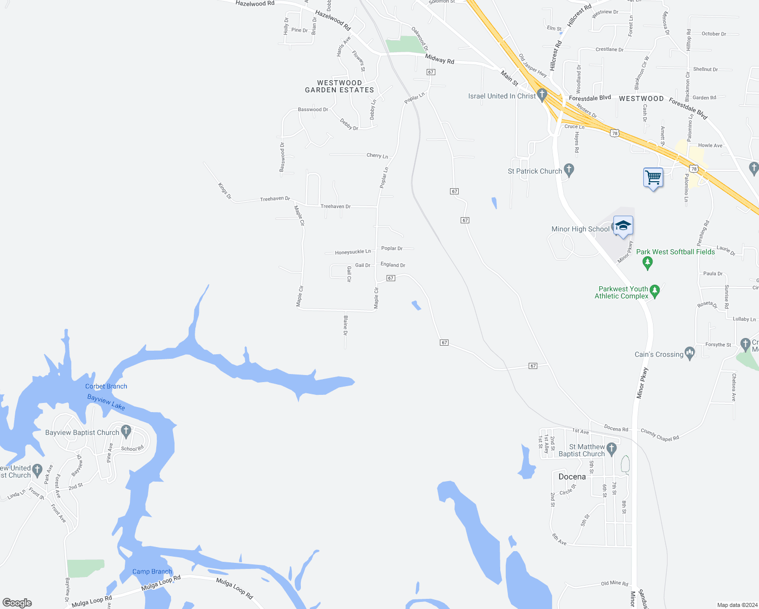 map of restaurants, bars, coffee shops, grocery stores, and more near 4508 Maple Circle in Adamsville