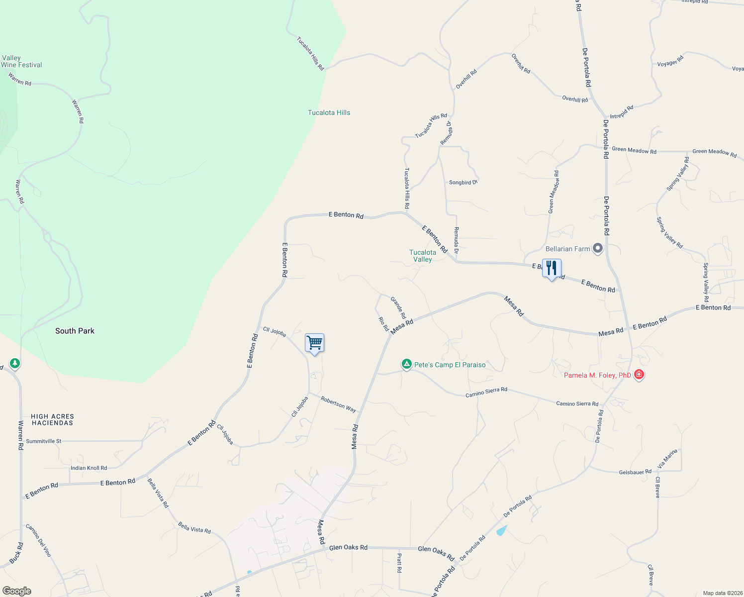 map of restaurants, bars, coffee shops, grocery stores, and more near 37300-37620 Grande Road in Temecula