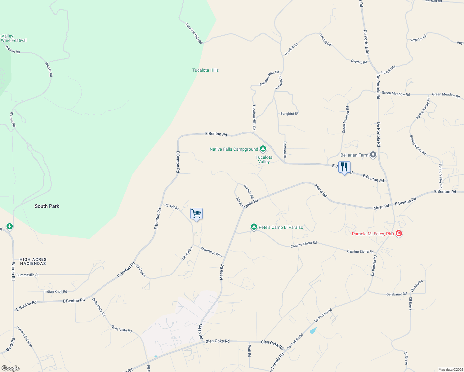 map of restaurants, bars, coffee shops, grocery stores, and more near Grande Road in Riverside County