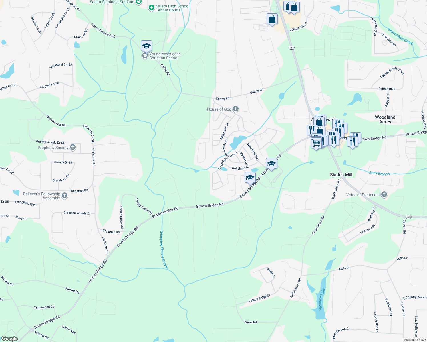 map of restaurants, bars, coffee shops, grocery stores, and more near 215 Timberlake Terrace in Covington