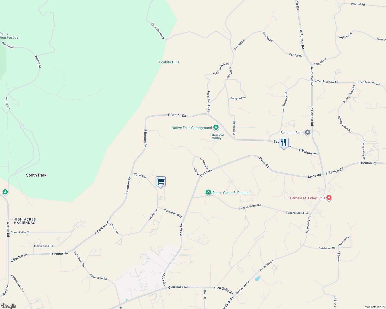 map of restaurants, bars, coffee shops, grocery stores, and more near Grande Road in Riverside County