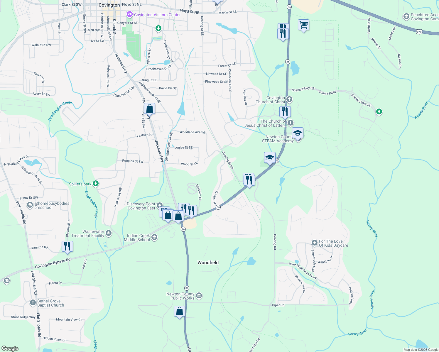 map of restaurants, bars, coffee shops, grocery stores, and more near 9212 N Links Dr in Covington