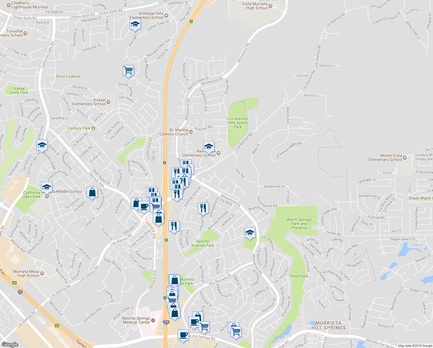 map of restaurants, bars, coffee shops, grocery stores, and more near 25148 Corte Anacapa in Murrieta