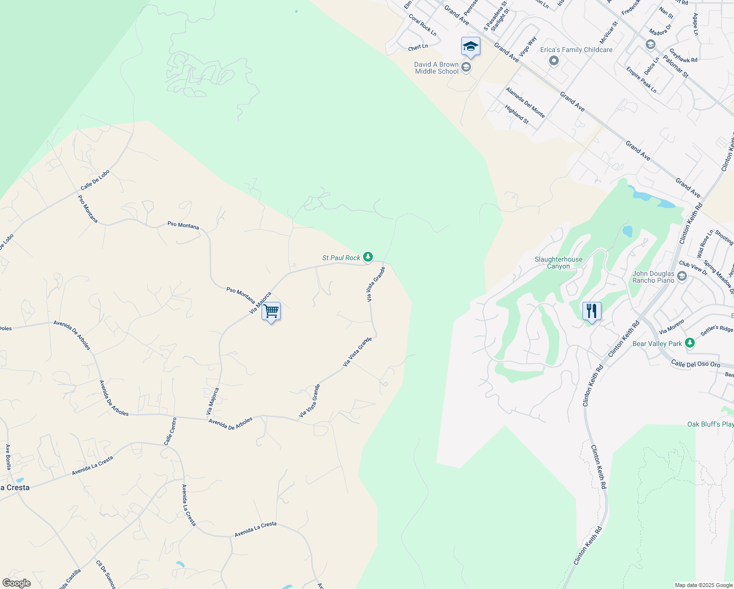 map of restaurants, bars, coffee shops, grocery stores, and more near 38155 Vía Vista Grande in Murrieta