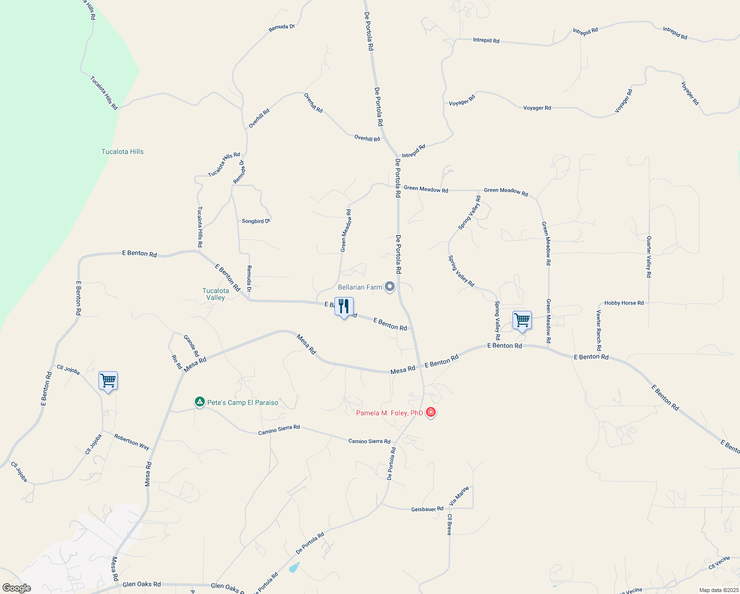 map of restaurants, bars, coffee shops, grocery stores, and more near 38995 Maiz Lane in Temecula
