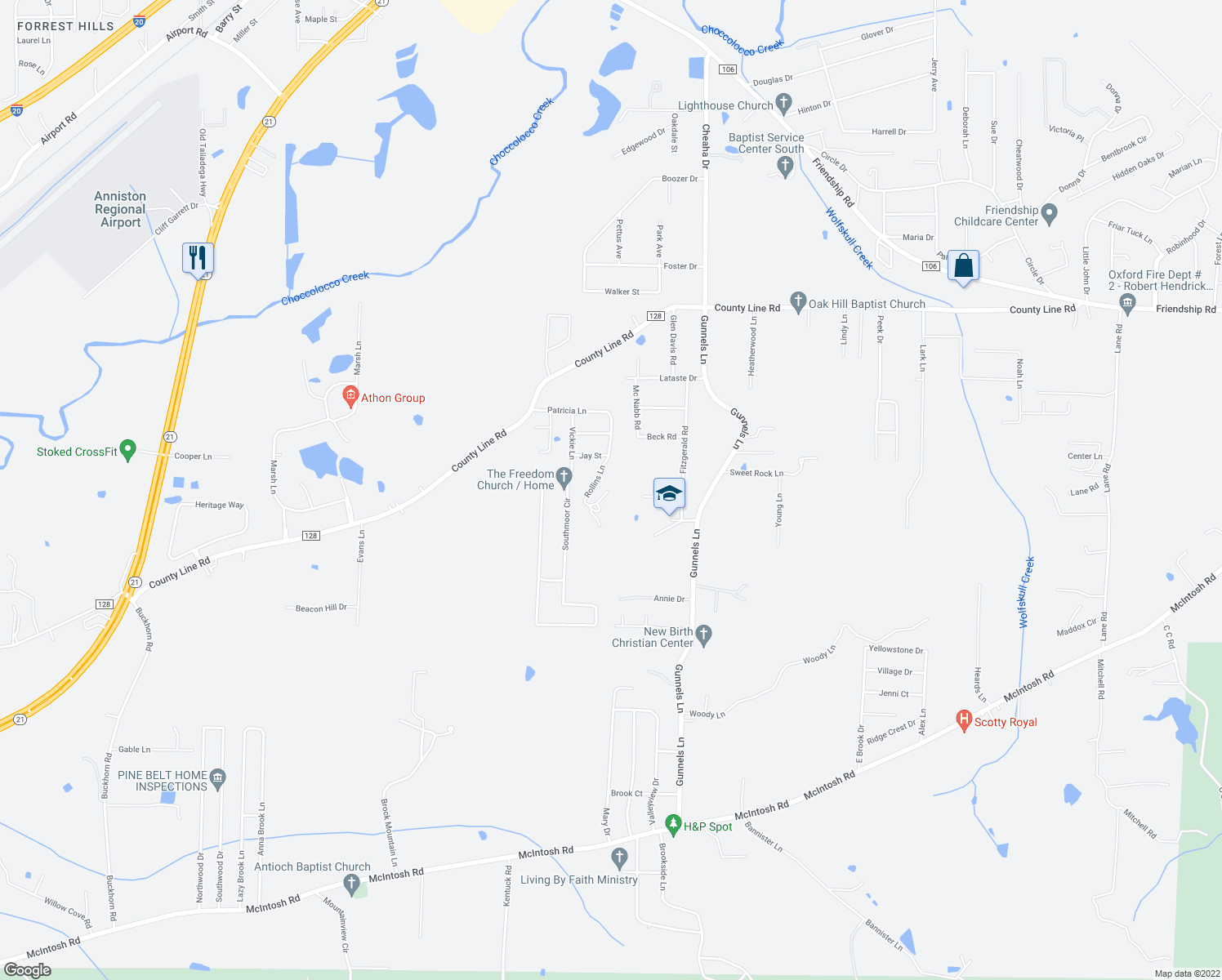 map of restaurants, bars, coffee shops, grocery stores, and more near 71 Rollins Lane in Oxford