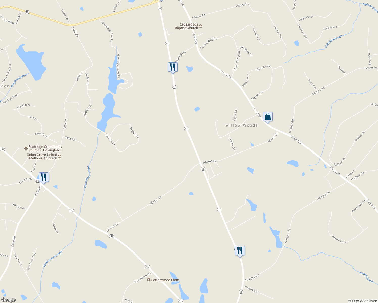 map of restaurants, bars, coffee shops, grocery stores, and more near 788 State Highway 11 in Social Circle