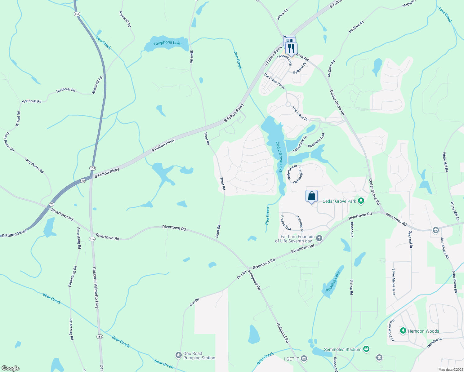 map of restaurants, bars, coffee shops, grocery stores, and more near 8080 Stillmist Drive in Fairburn