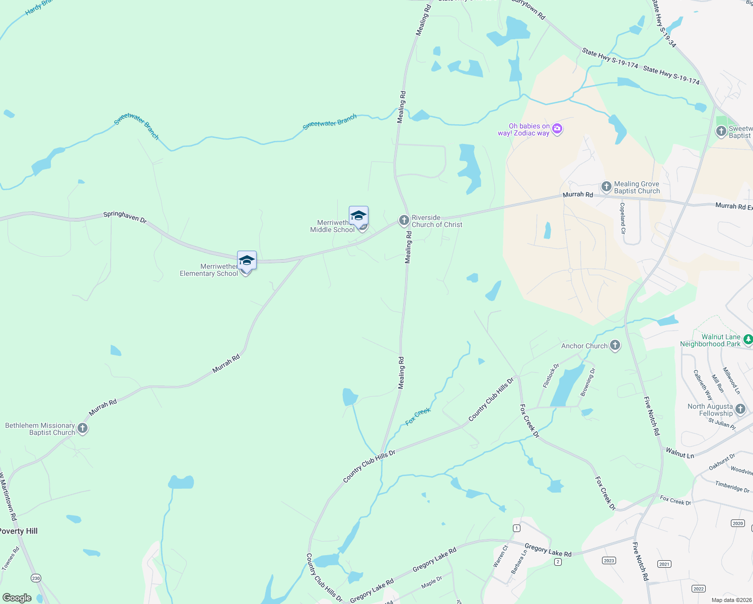 map of restaurants, bars, coffee shops, grocery stores, and more near 4 Westwood Court in North Augusta