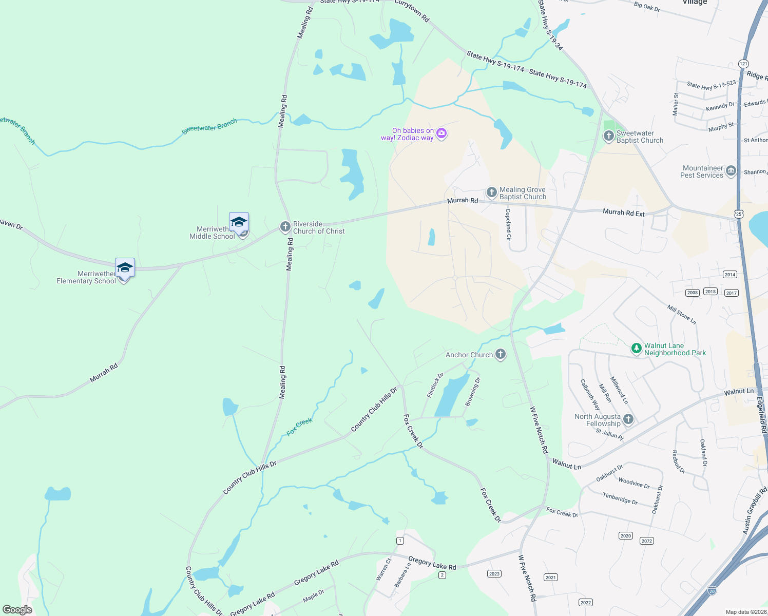 map of restaurants, bars, coffee shops, grocery stores, and more near 2 Randy Drive in North Augusta