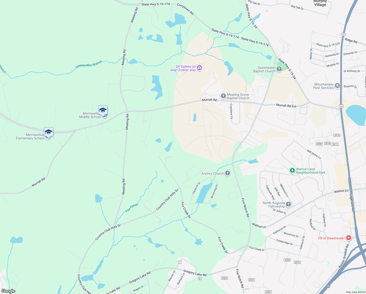 map of restaurants, bars, coffee shops, grocery stores, and more near 2 Randy Drive in North Augusta