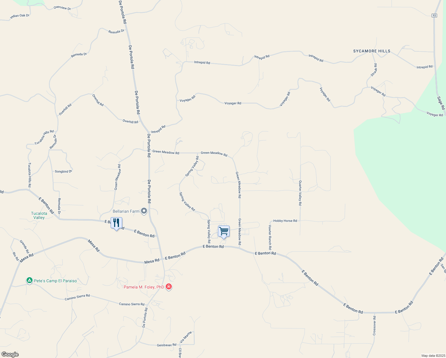 map of restaurants, bars, coffee shops, grocery stores, and more near 39911 Green Meadow Road in Temecula