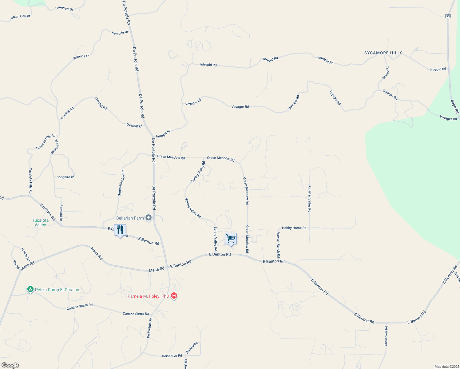 map of restaurants, bars, coffee shops, grocery stores, and more near 39911 Green Meadow Road in Temecula