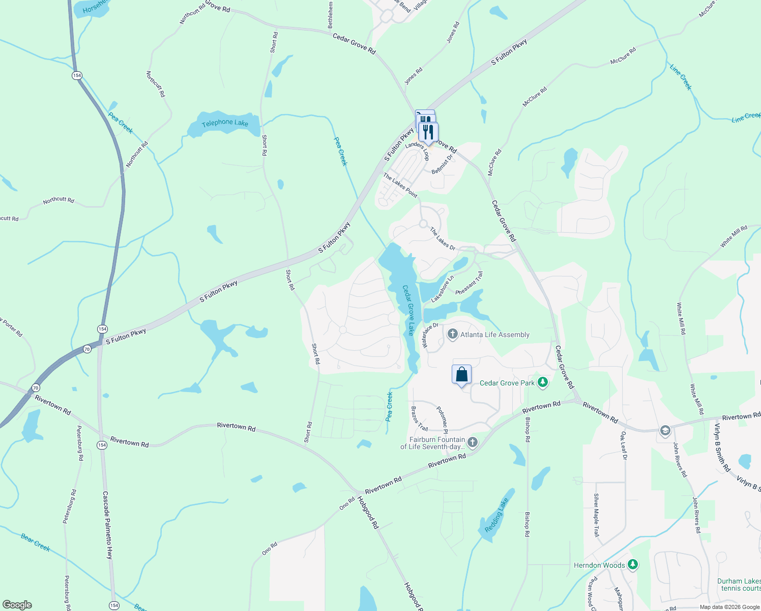 map of restaurants, bars, coffee shops, grocery stores, and more near 7970 Snapwell Dr in Fairburn