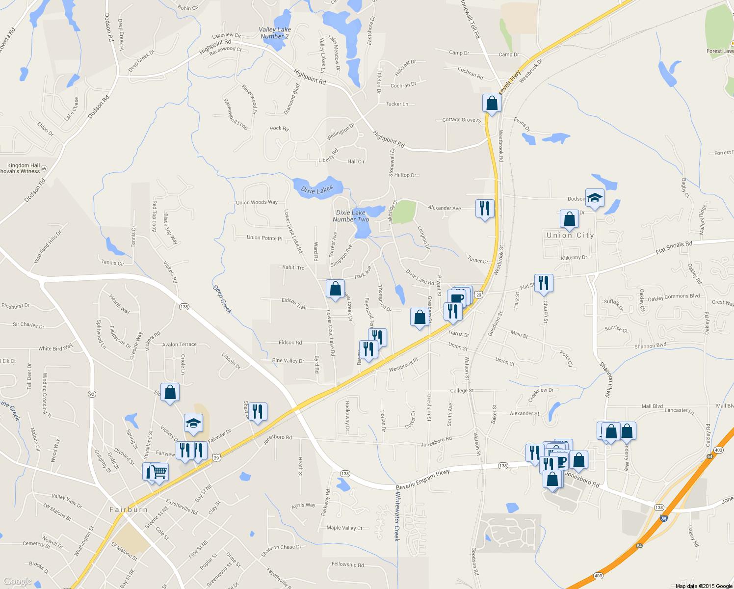 map of restaurants, bars, coffee shops, grocery stores, and more near 6325 Raymond Terrace in Union City