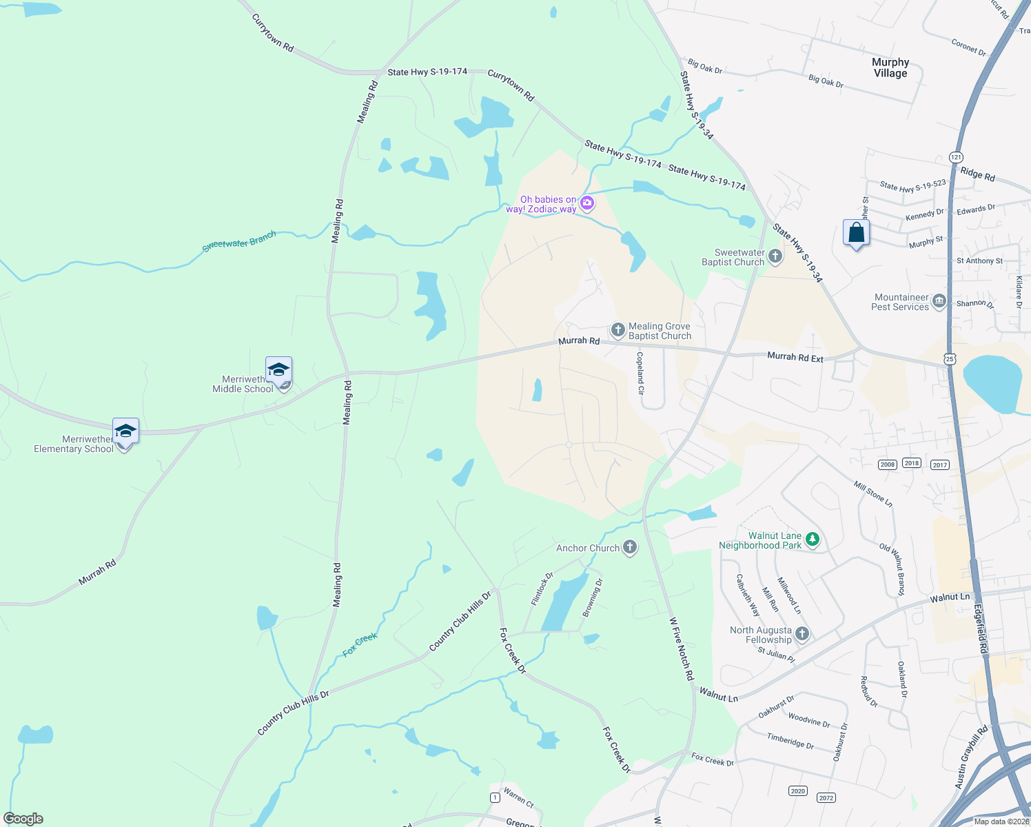 map of restaurants, bars, coffee shops, grocery stores, and more near 355 Murrah Road in North Augusta