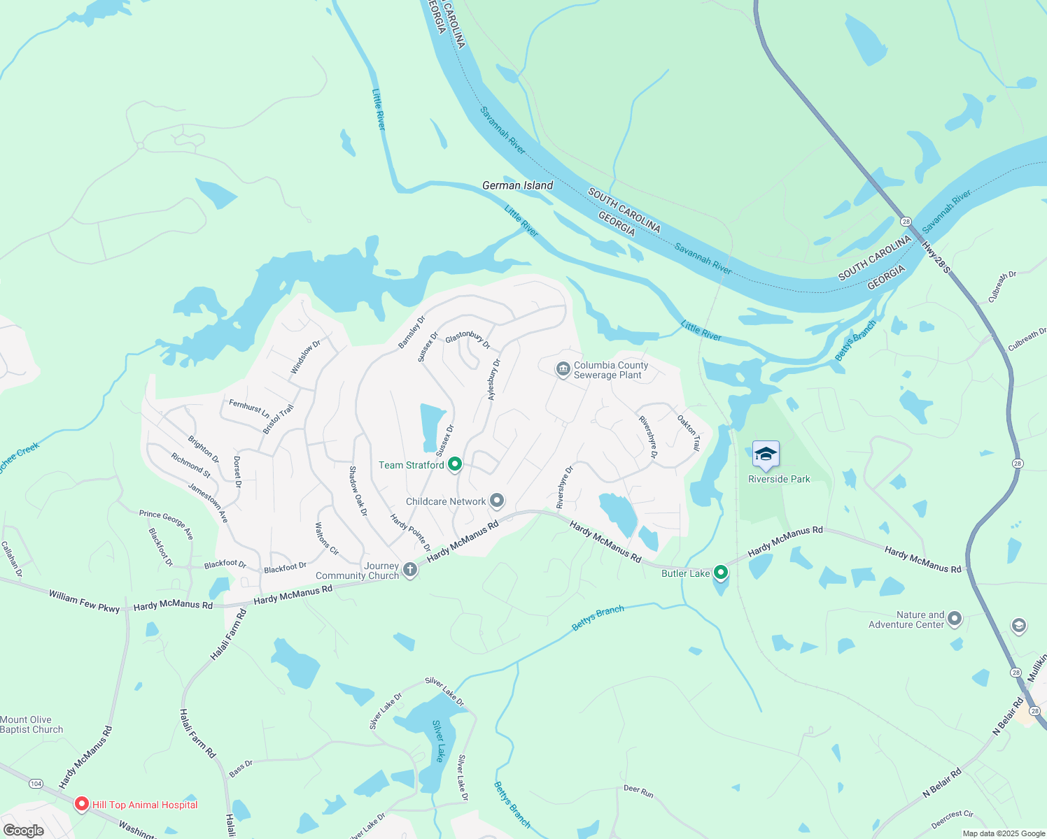 map of restaurants, bars, coffee shops, grocery stores, and more near 1437 Andover Court in Evans