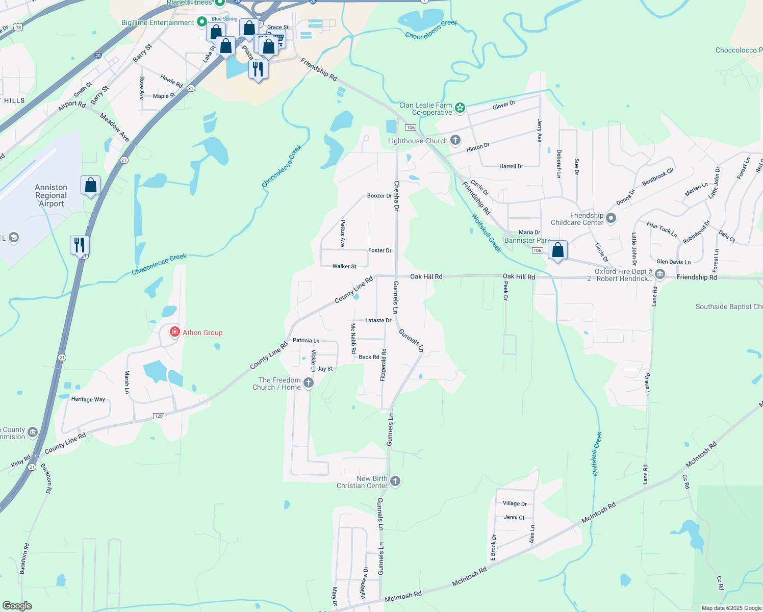 map of restaurants, bars, coffee shops, grocery stores, and more near 2204 Glen Davis Road in Oxford