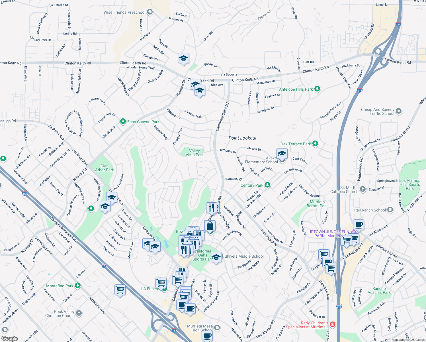 map of restaurants, bars, coffee shops, grocery stores, and more near 39946 Vía Graziana in Murrieta