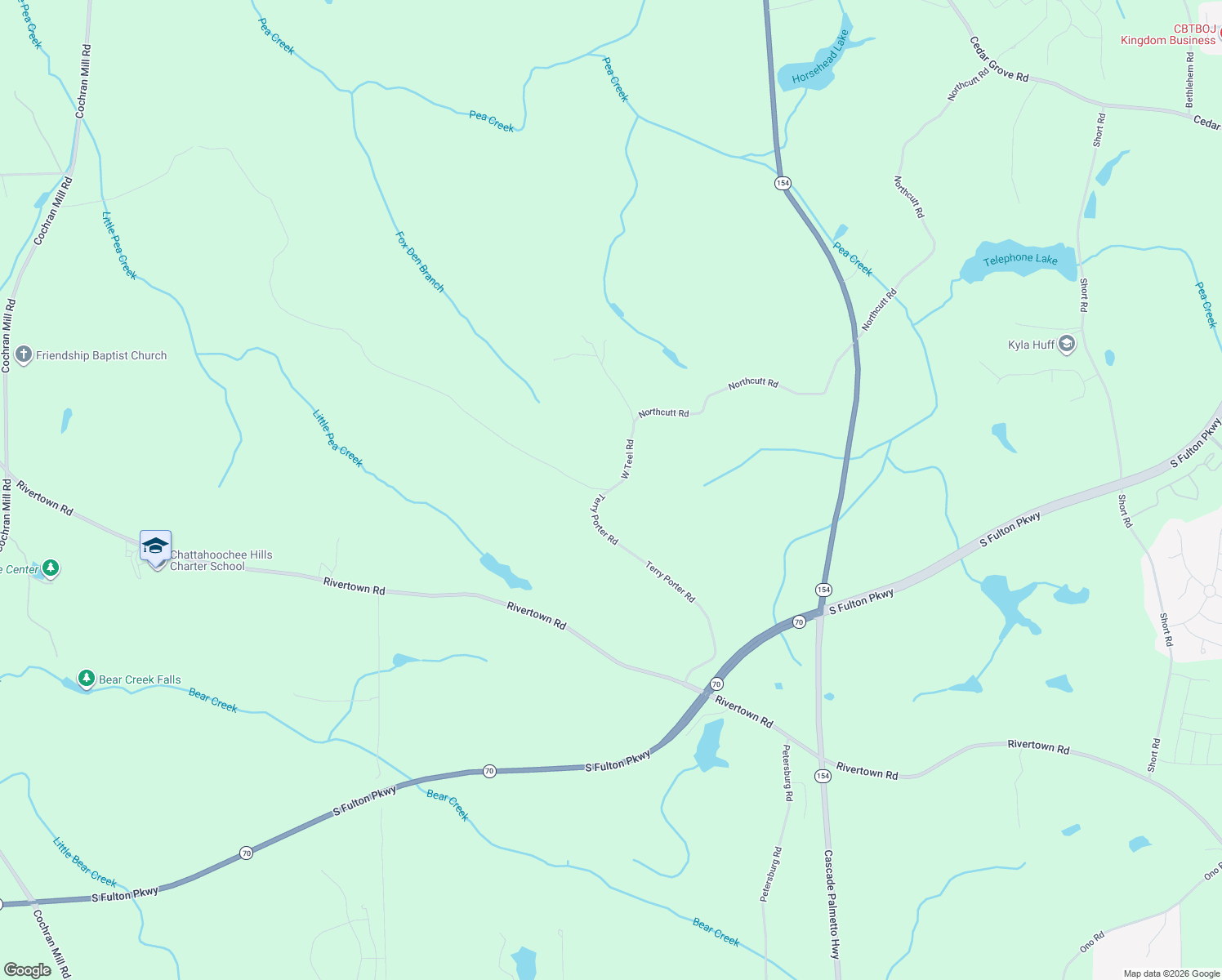 map of restaurants, bars, coffee shops, grocery stores, and more near 6205 Petersburg Road in Fairburn