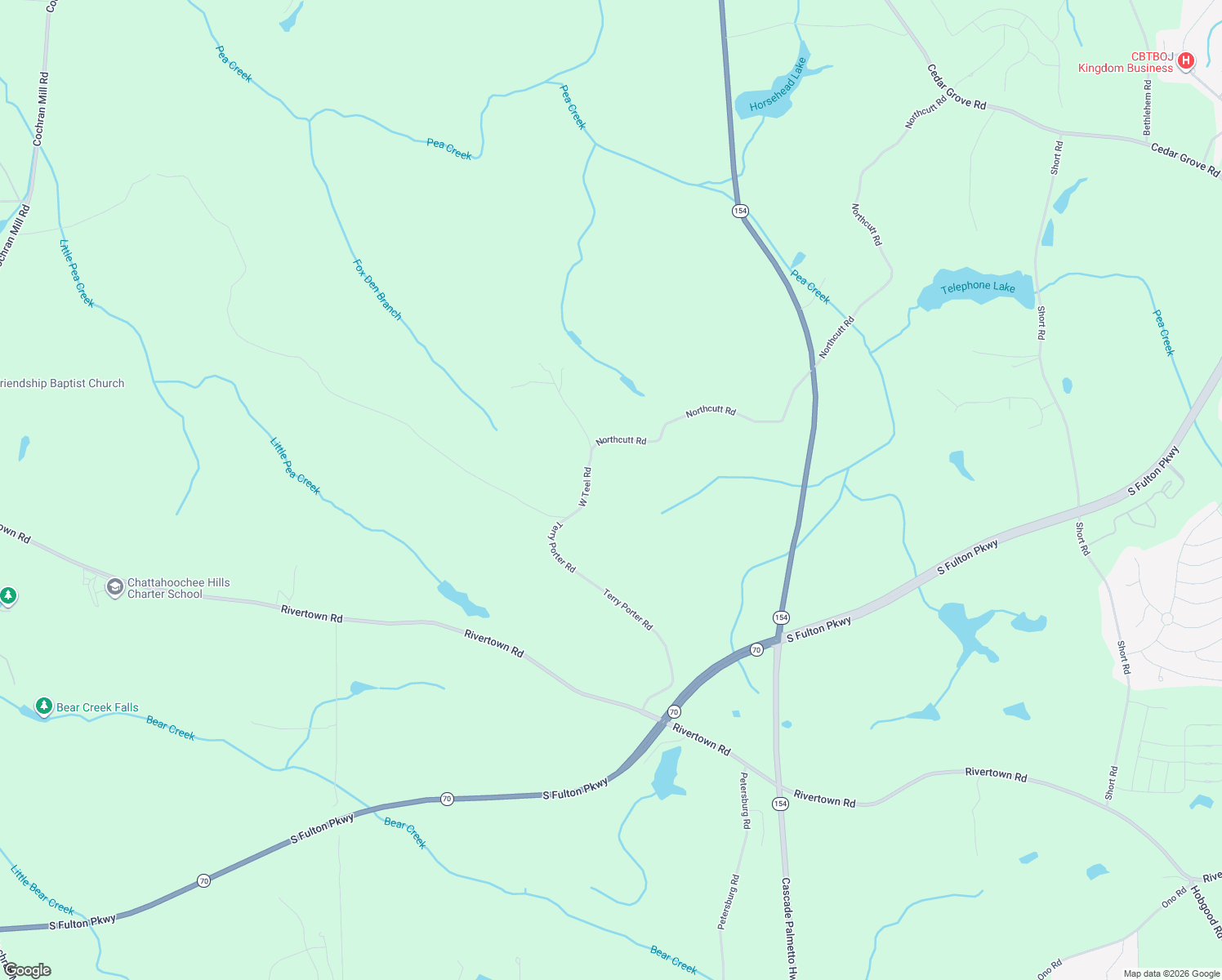 map of restaurants, bars, coffee shops, grocery stores, and more near 6220 Petersburg Road in Fairburn
