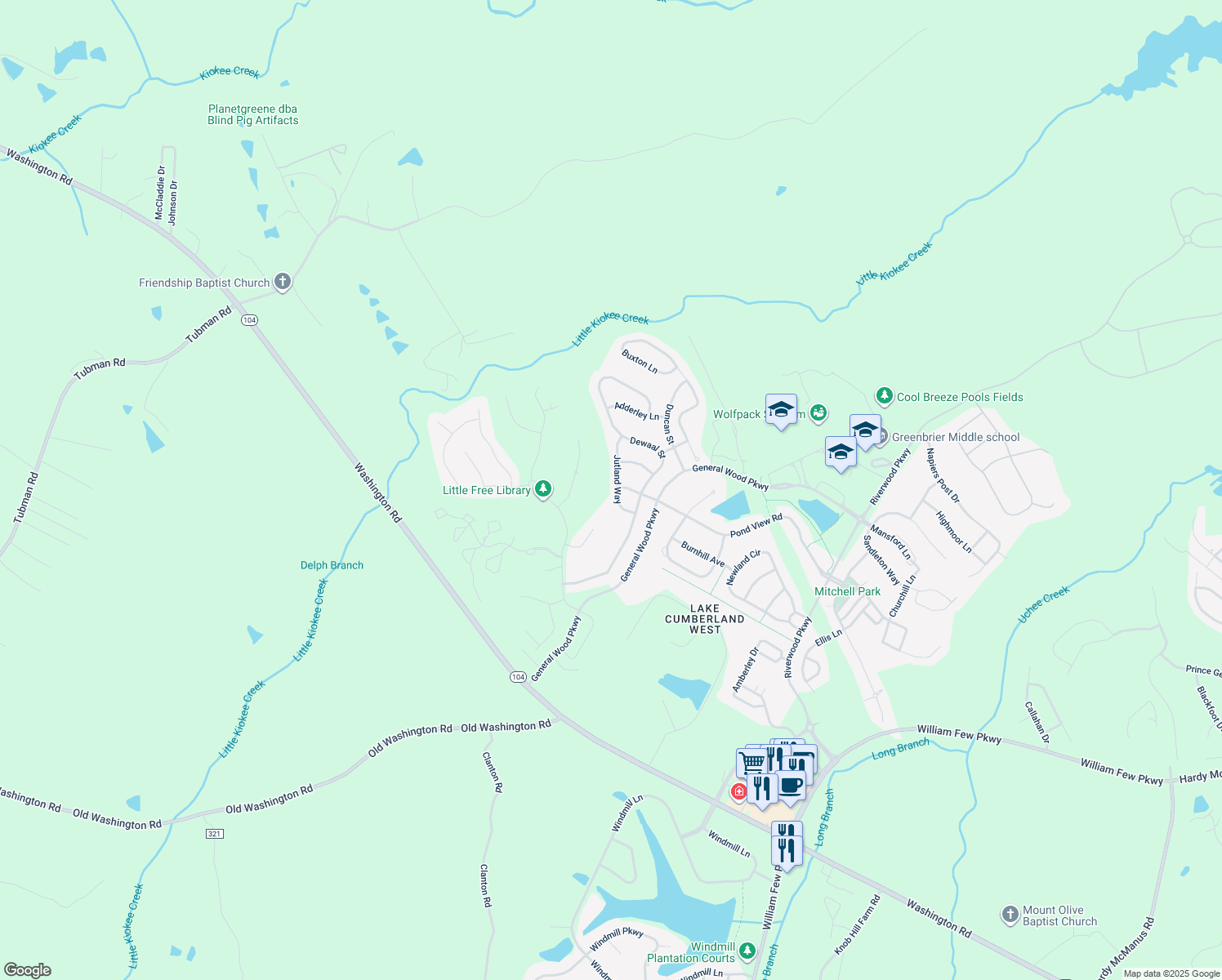 map of restaurants, bars, coffee shops, grocery stores, and more near 516 Jutland Way in Evans
