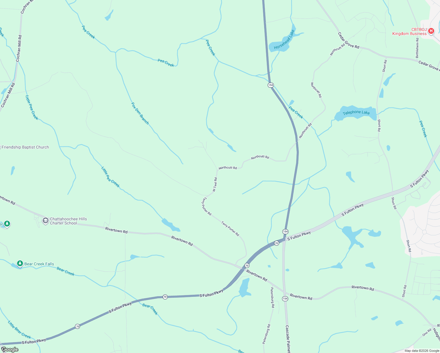 map of restaurants, bars, coffee shops, grocery stores, and more near 6165 Petersburg Road in Fairburn