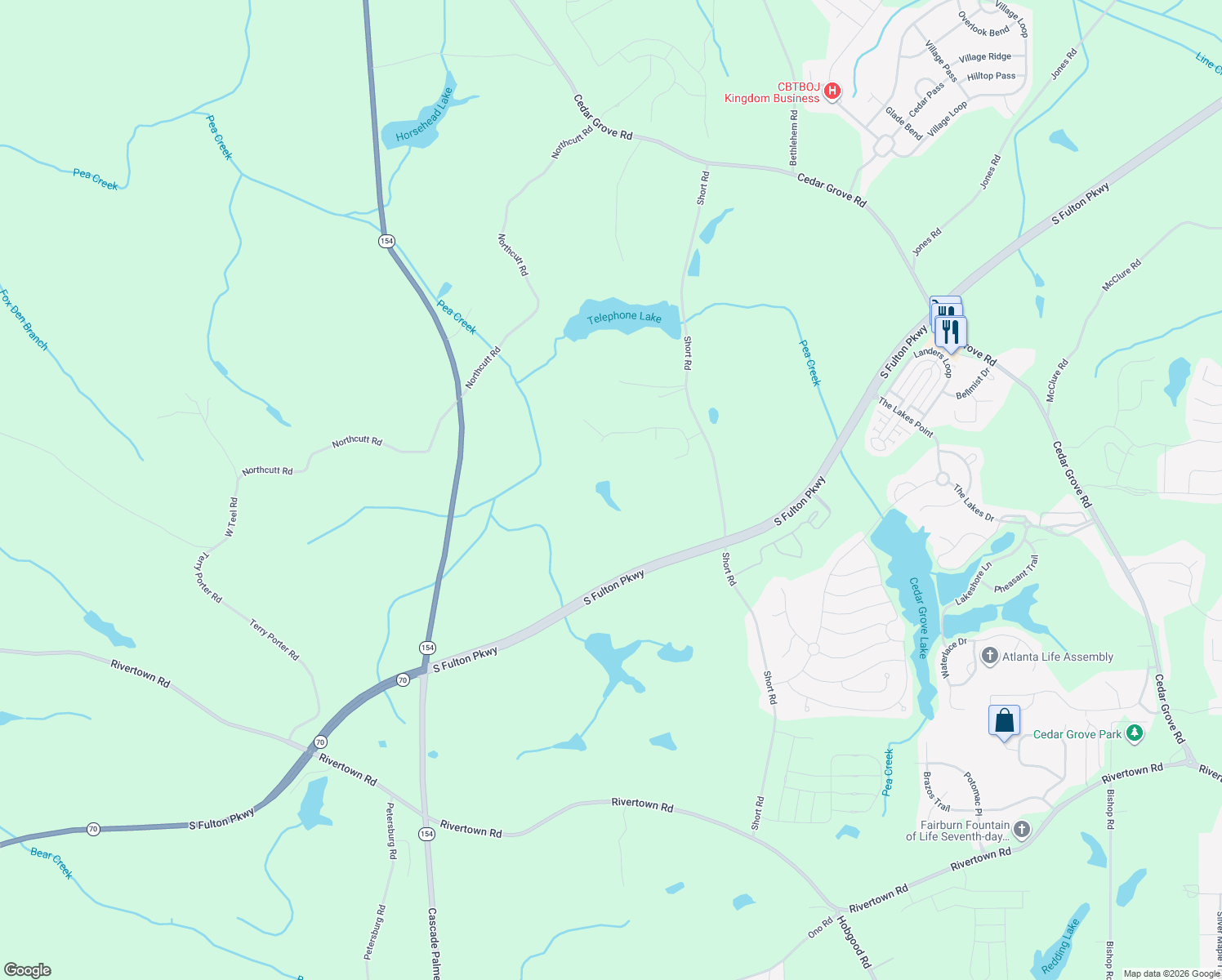 map of restaurants, bars, coffee shops, grocery stores, and more near 8310 Equinox Lane in Fairburn