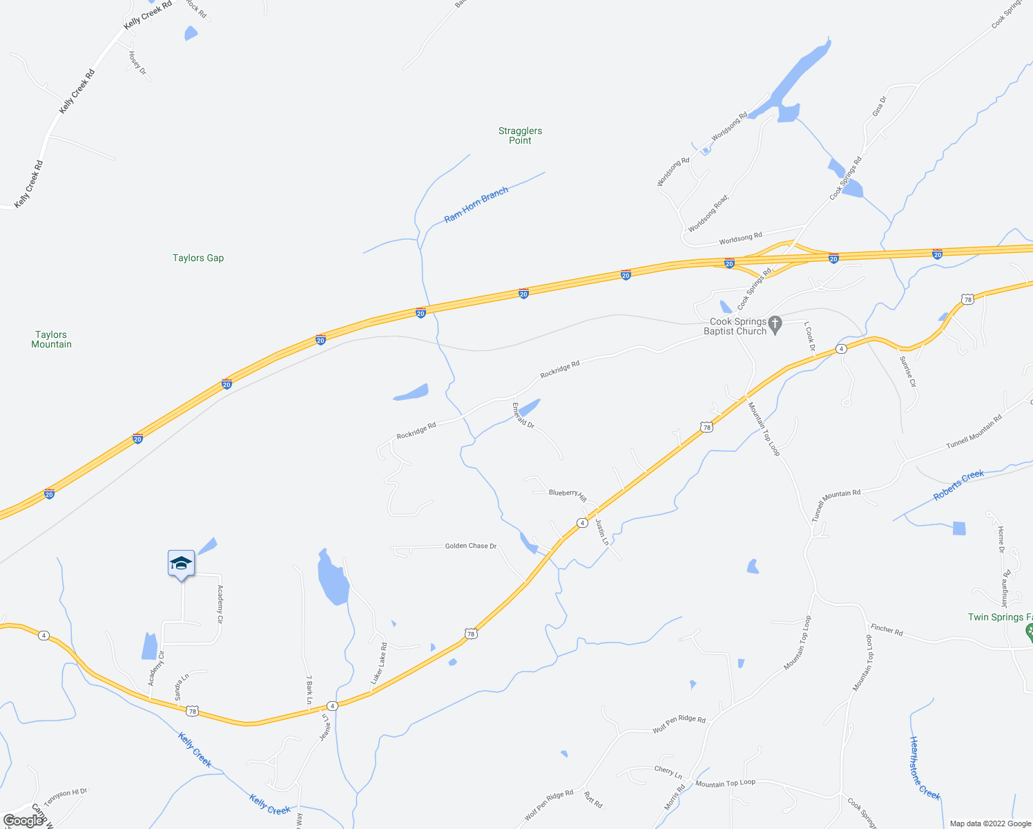 map of restaurants, bars, coffee shops, grocery stores, and more near 8 Emerald Drive in Pell City