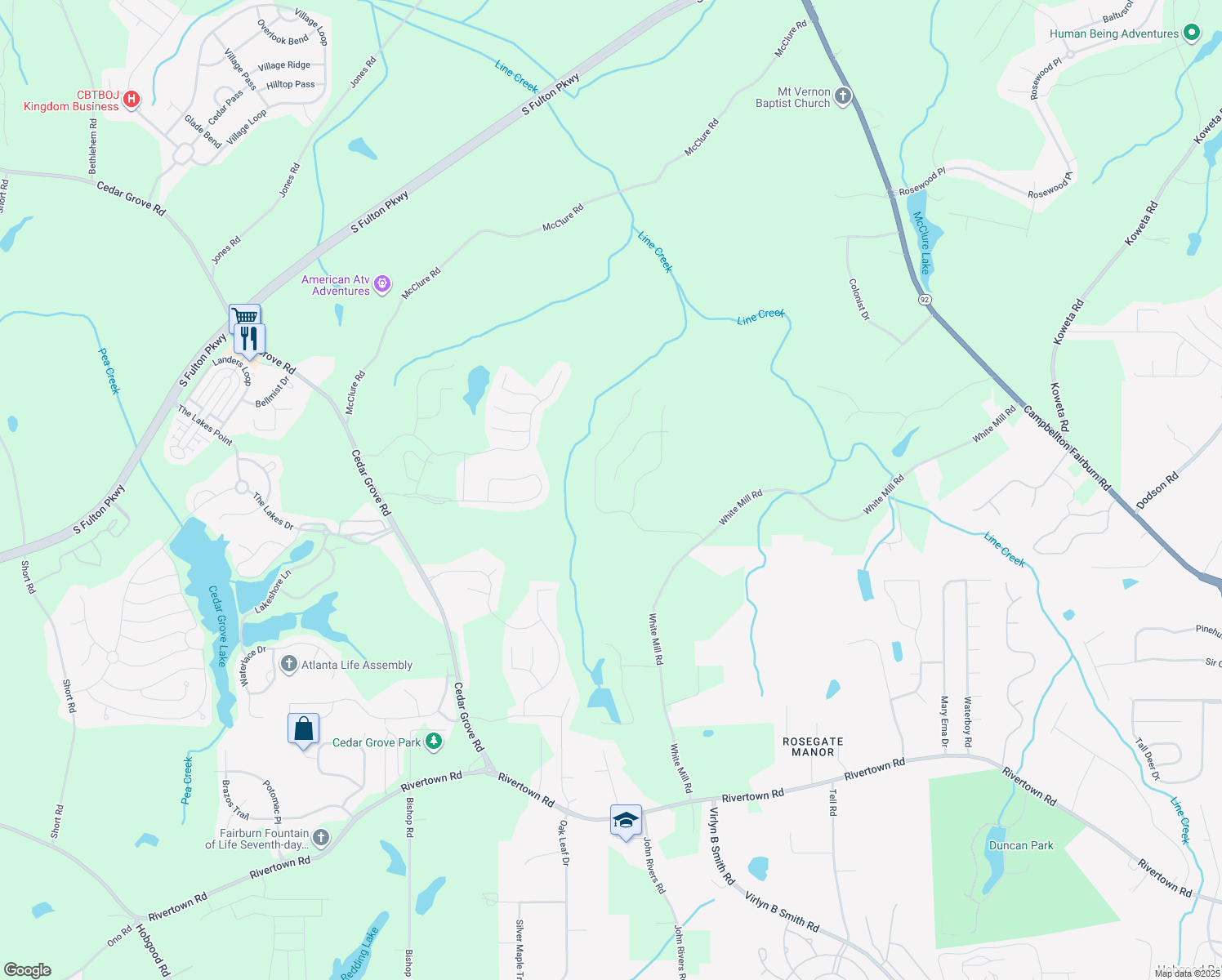 map of restaurants, bars, coffee shops, grocery stores, and more near 995 Minden Terrace in Fairburn