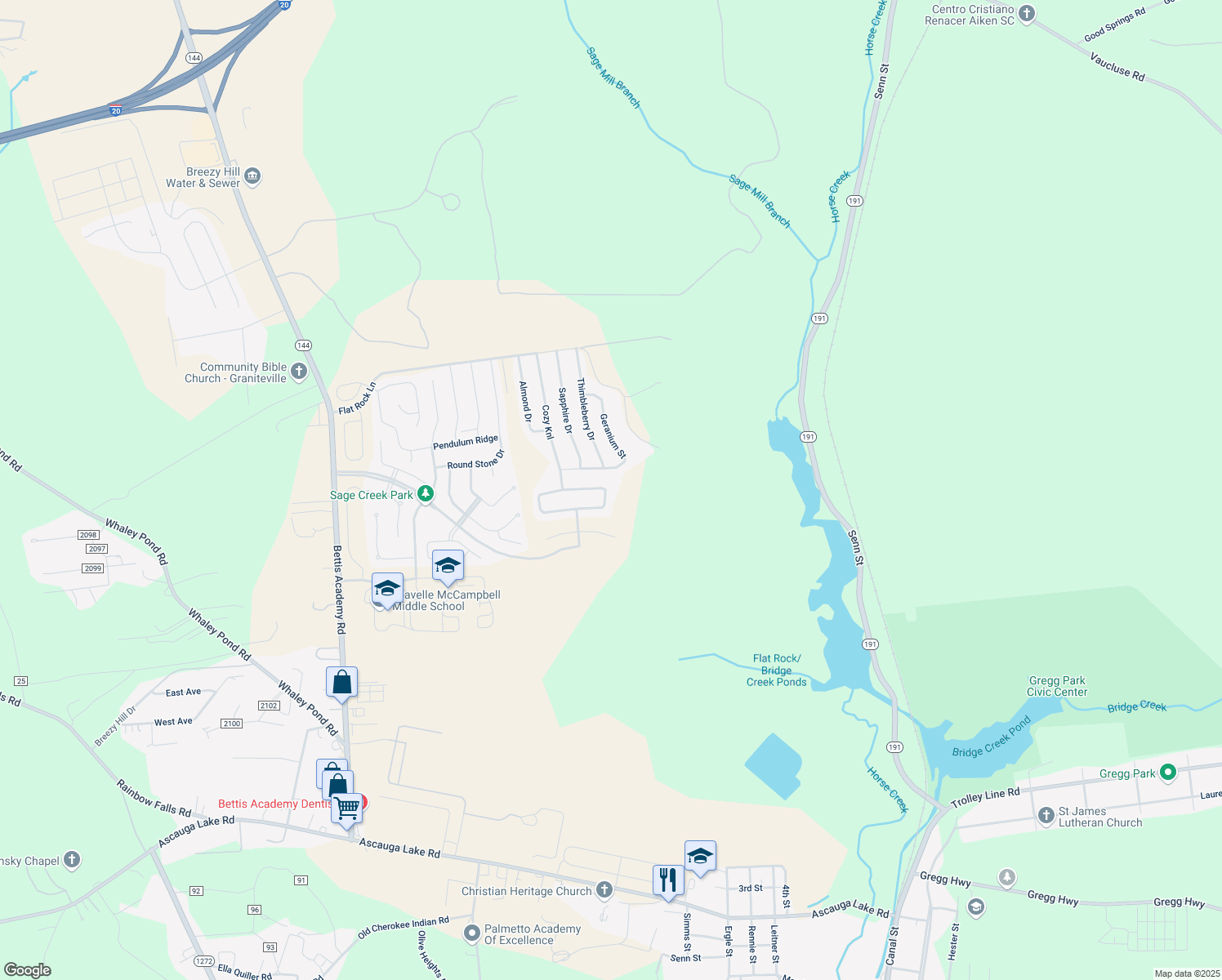 map of restaurants, bars, coffee shops, grocery stores, and more near 6070 Mahogany Terrace in Graniteville