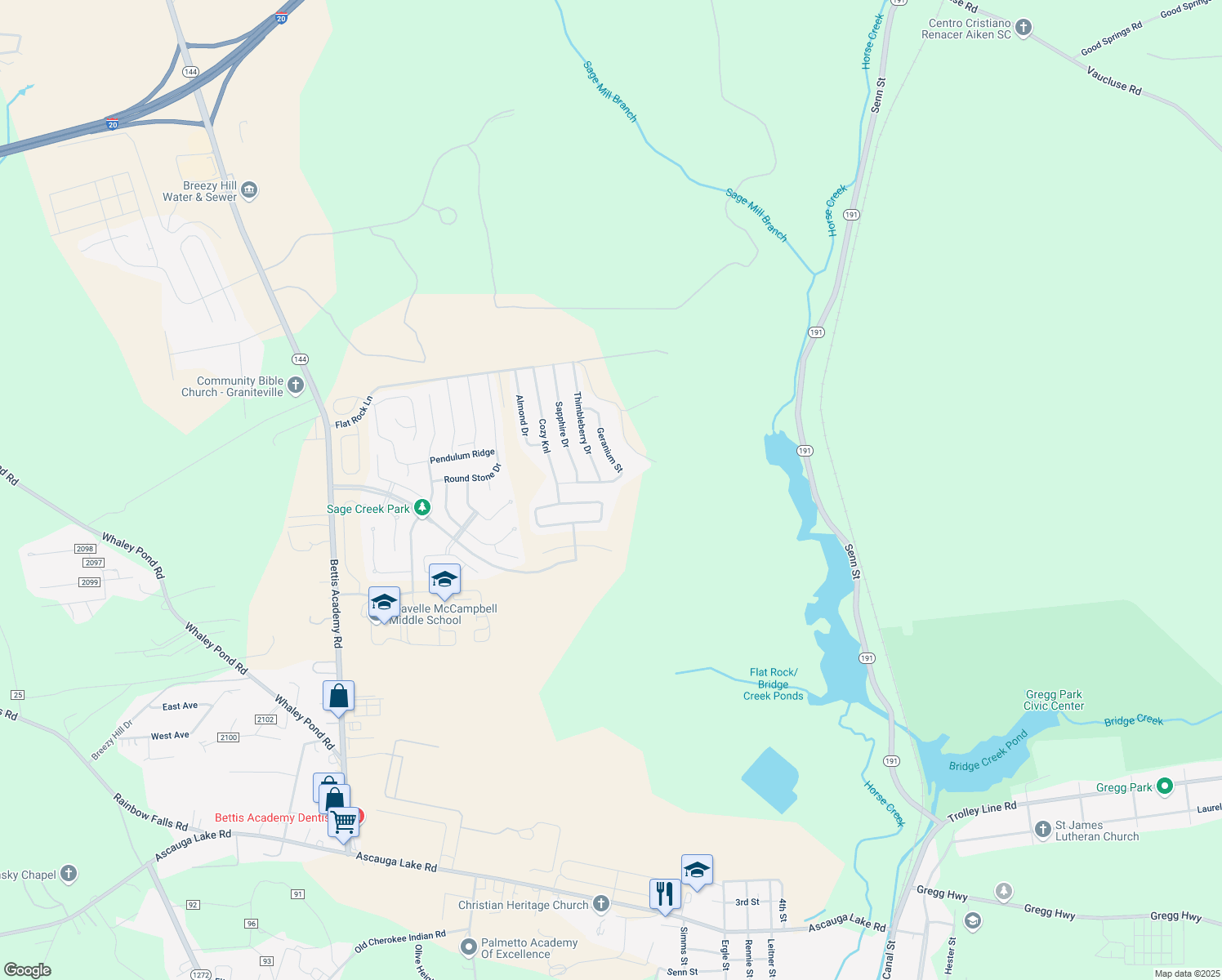 map of restaurants, bars, coffee shops, grocery stores, and more near 6070 Mahogany Terrace in Graniteville
