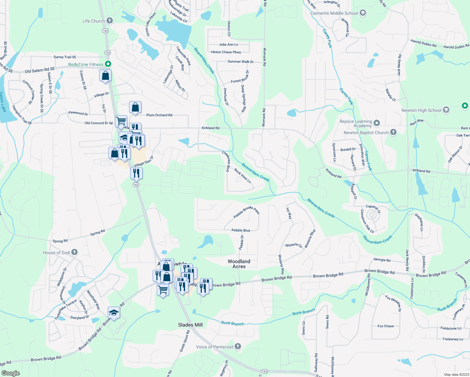 map of restaurants, bars, coffee shops, grocery stores, and more near 70 Gazebo Drive in Covington