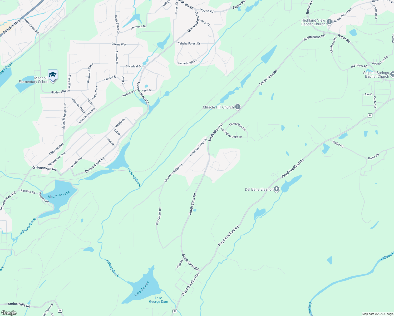 map of restaurants, bars, coffee shops, grocery stores, and more near 6437 Mountain Ridge Road in Trussville