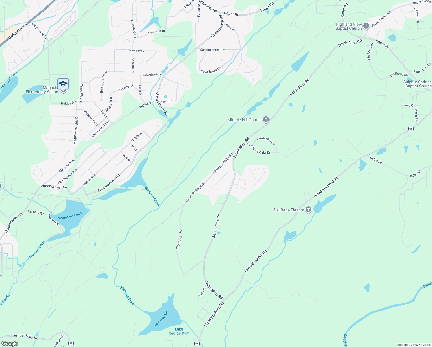 map of restaurants, bars, coffee shops, grocery stores, and more near 6437 Mountain Ridge Road in Trussville