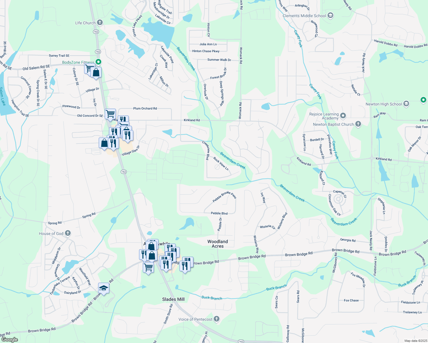 map of restaurants, bars, coffee shops, grocery stores, and more near 70 Gazebo Drive in Covington