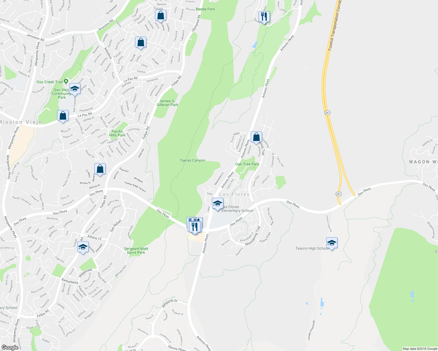 map of restaurants, bars, coffee shops, grocery stores, and more near 193 Seacountry Lane in Rancho Santa Margarita