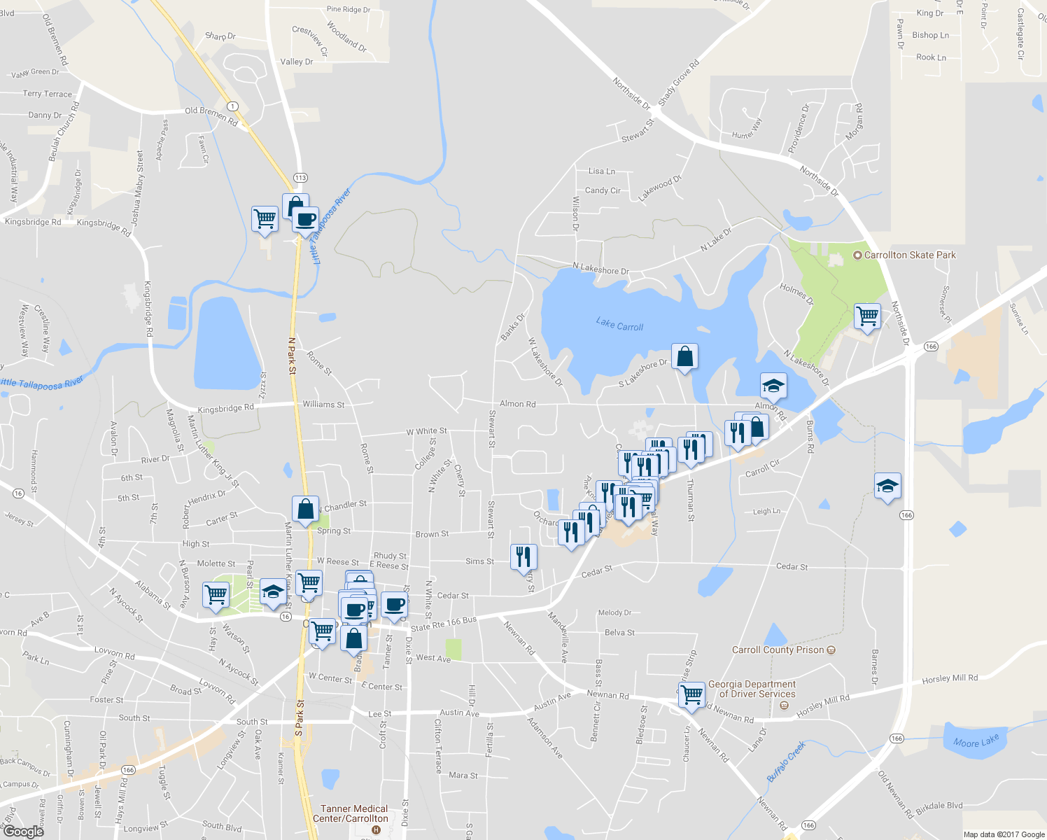map of restaurants, bars, coffee shops, grocery stores, and more near 138 Autumn Glen Drive in Carrollton