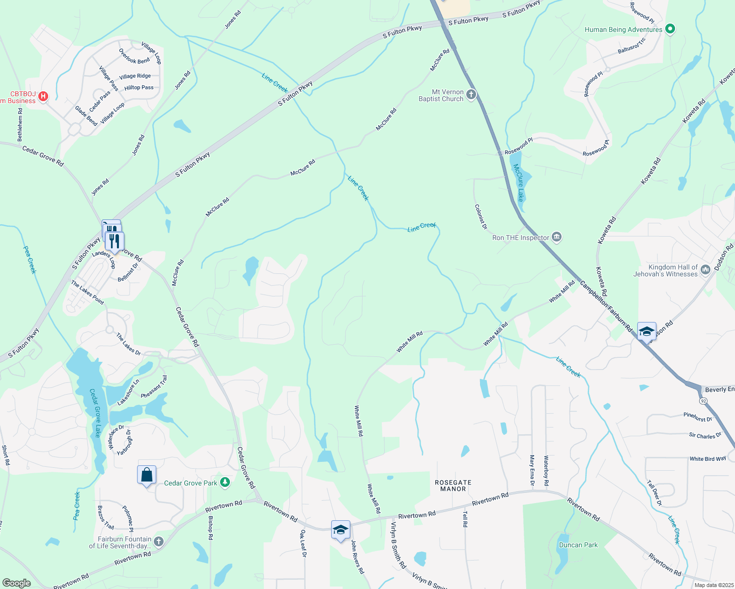 map of restaurants, bars, coffee shops, grocery stores, and more near 426 Samara Court in Fairburn
