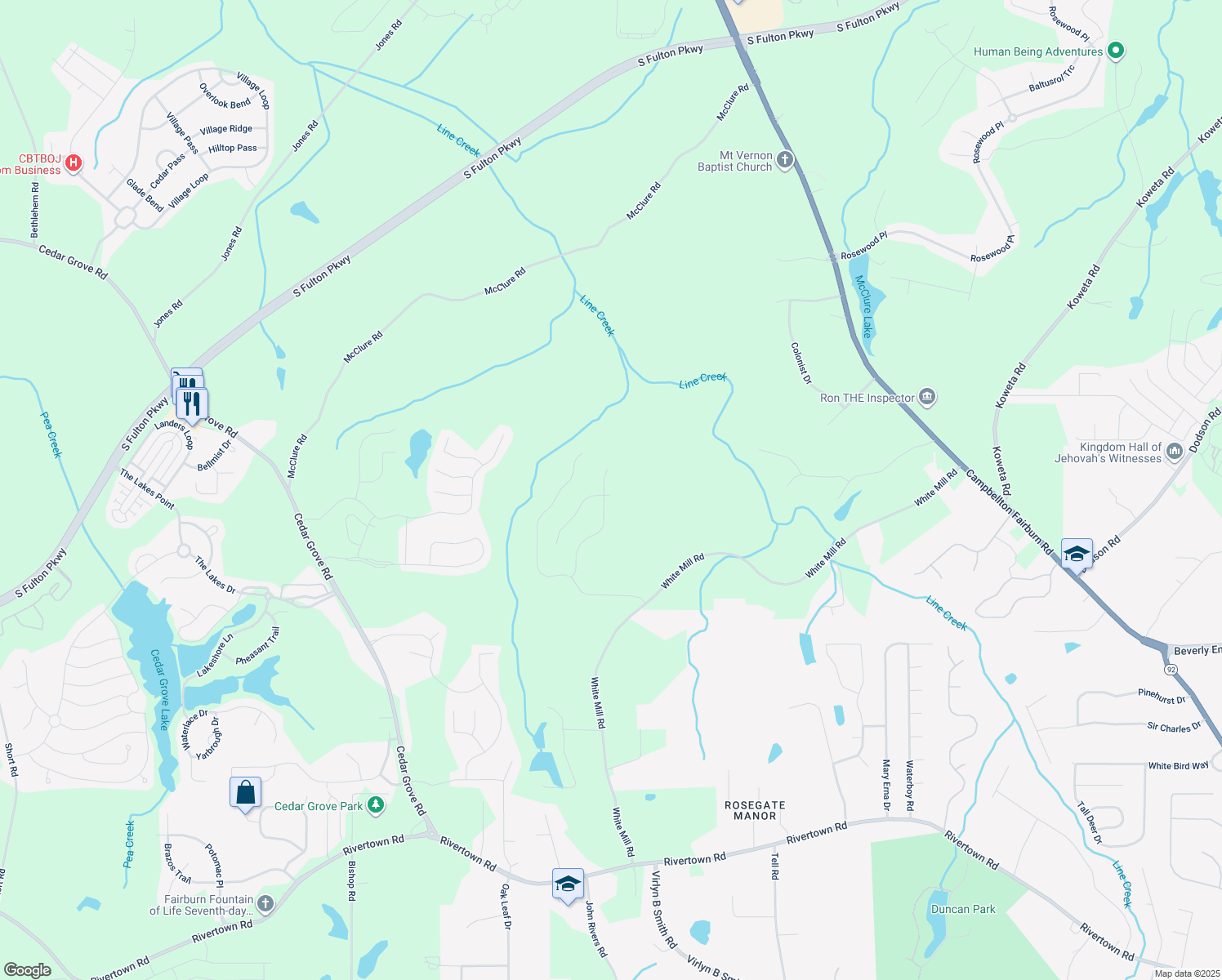 map of restaurants, bars, coffee shops, grocery stores, and more near 426 Samara Court in Fairburn
