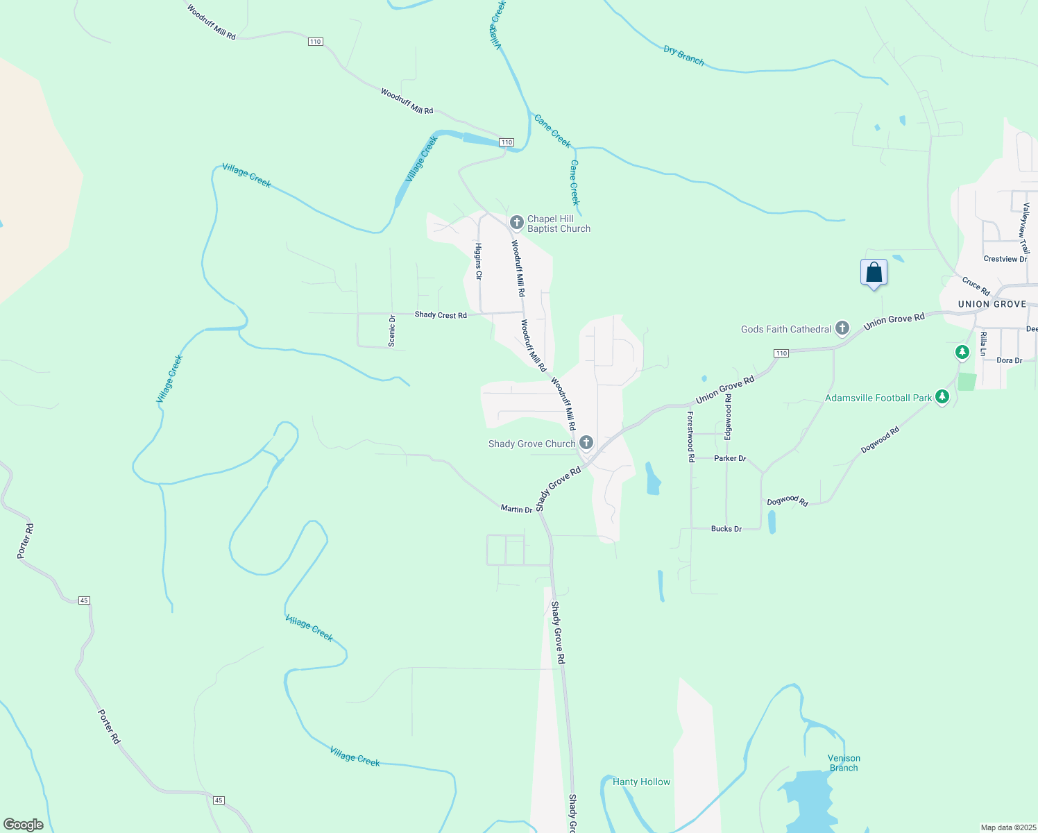 map of restaurants, bars, coffee shops, grocery stores, and more near 5021 Shannon Drive in Adamsville